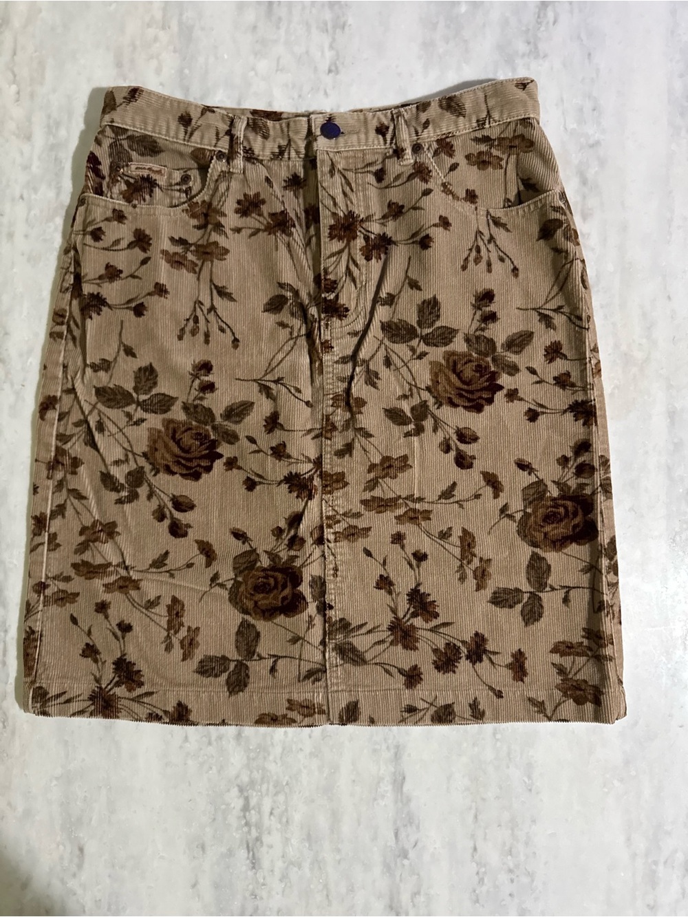 Eddie Bauer Floral Corduroy Fall Neutral Lagenlook Cabincore Brown Skirt 6